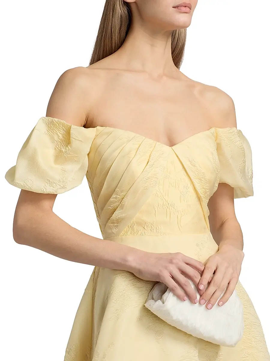 THEIA Women's Mel Jacquard Off-The-Shoulder Tea-Length Dress | Thumbnail 6 THEIA Women's Mel Jacquard Off-The-Shoulder Tea-Length Dress | Thumbnail 6