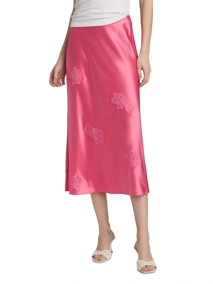 Cami NYC Women's Florina Embroidered Satin Midi-Skirt | Thumbnail 3 Cami NYC Women's Florina Embroidered Satin Midi-Skirt | Thumbnail 3