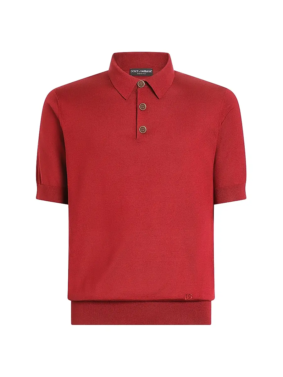 Dolce & Gabbana Men's Vinaccia Logo Silk Polo Shirt | Image 1 Dolce & Gabbana Men's Vinaccia Logo Silk Polo Shirt | Image 1