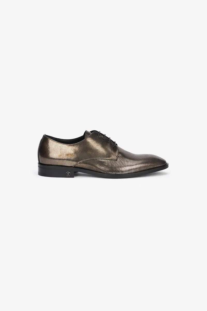 Roberto Cavalli Brown Lace-Up Leather Loafers with Python Effect | Thumbnail 2