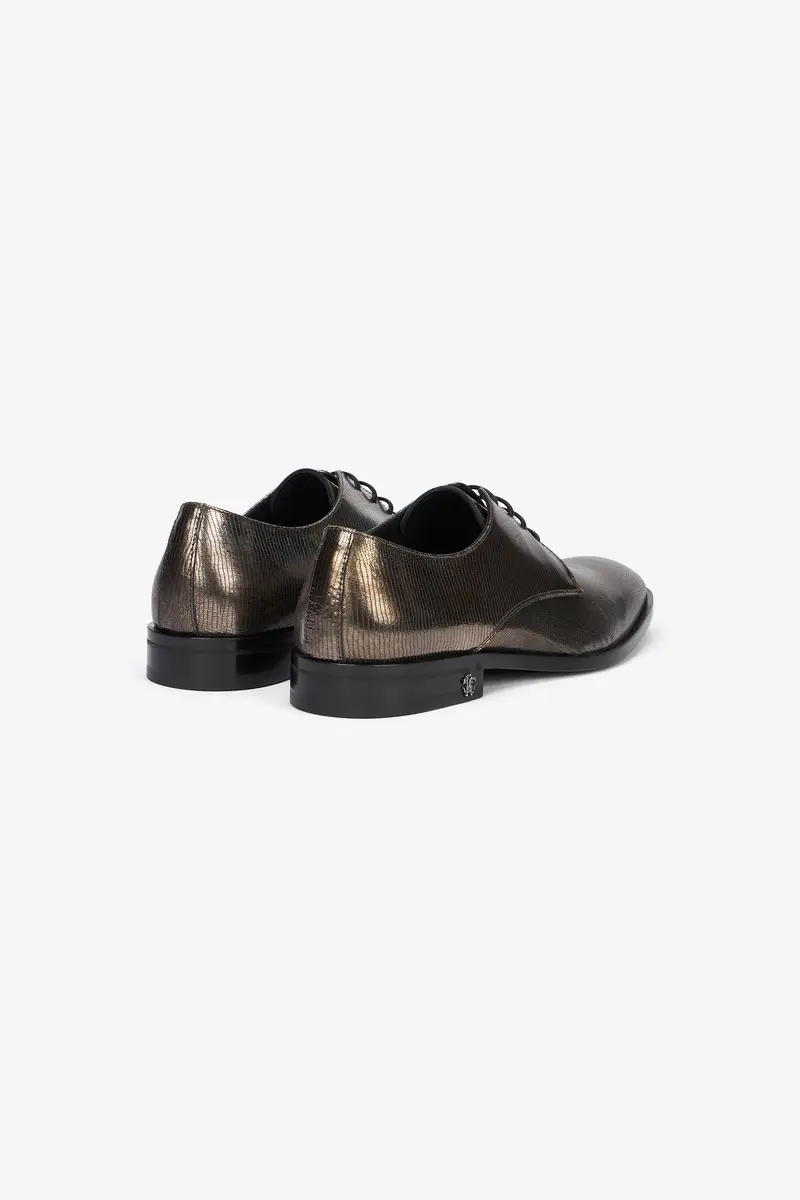 Roberto Cavalli Brown Lace-Up Leather Loafers with Python Effect | Thumbnail 3