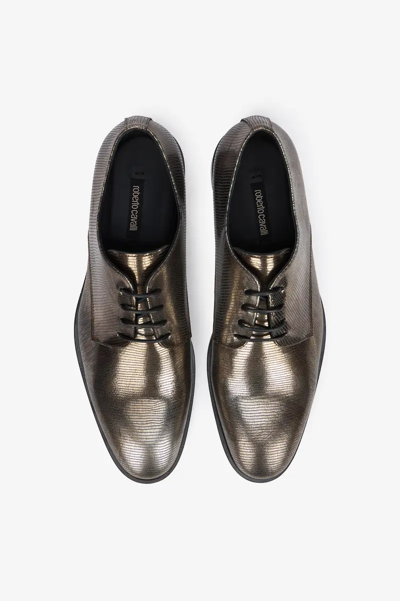 Roberto Cavalli Brown Lace-Up Leather Loafers with Python Effect | Thumbnail 5