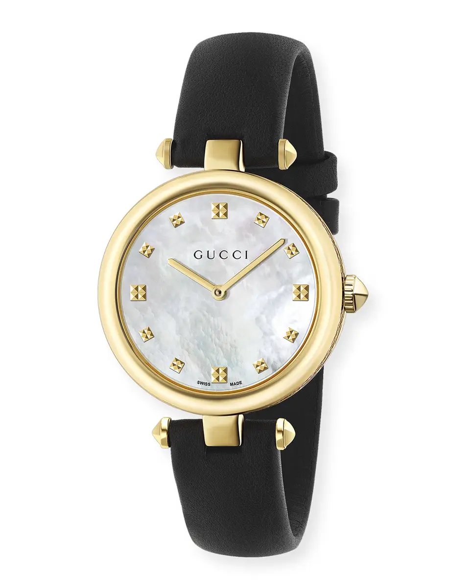 Gucci 32mm Diamantissima Watch w/ Leather Strap, Black/Golden | Image 1 Gucci 32mm Diamantissima Watch w/ Leather Strap, Black/Golden | Image 1