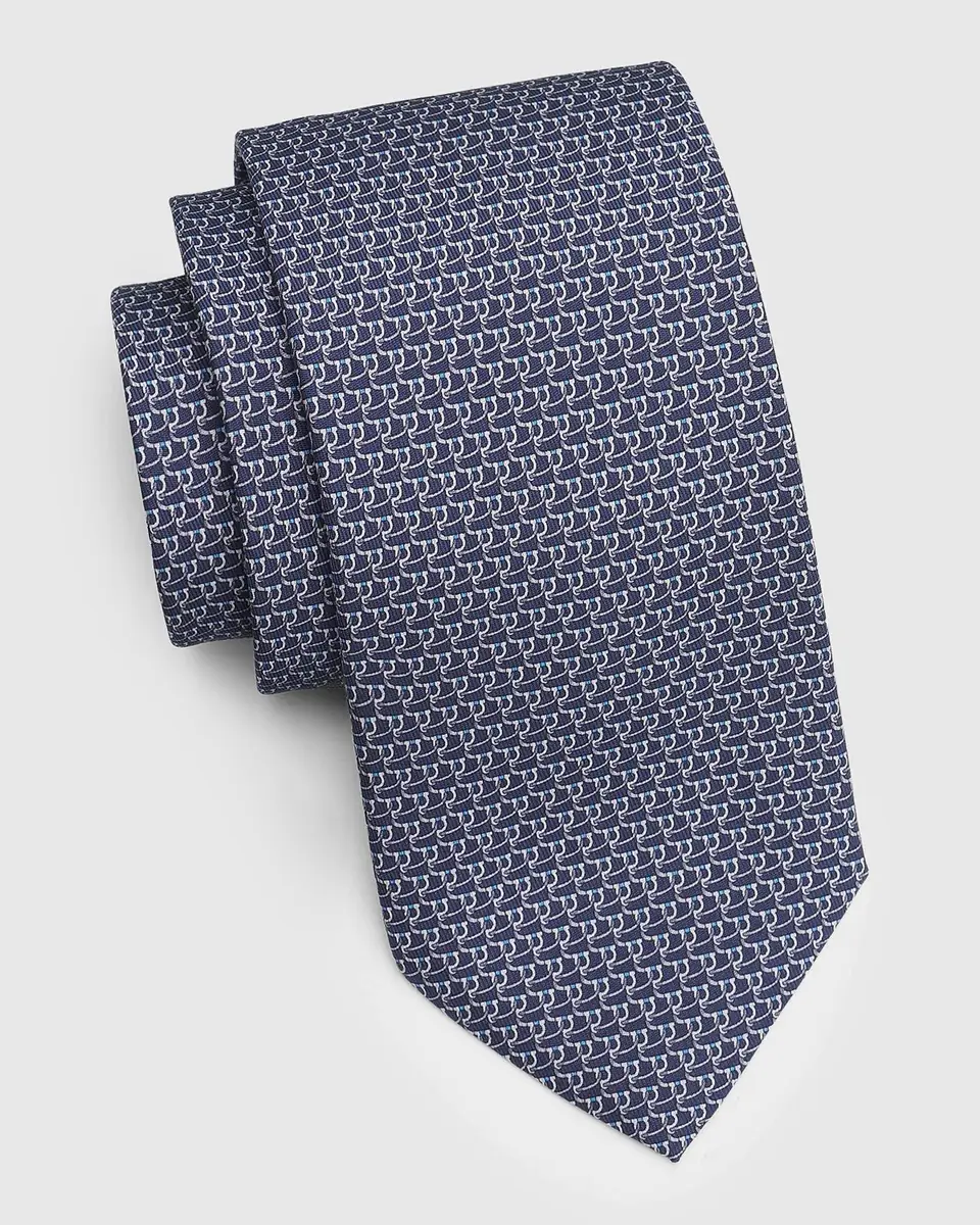 Ferragamo Men's Gancio Micro-Geometric Tie | Thumbnail 3