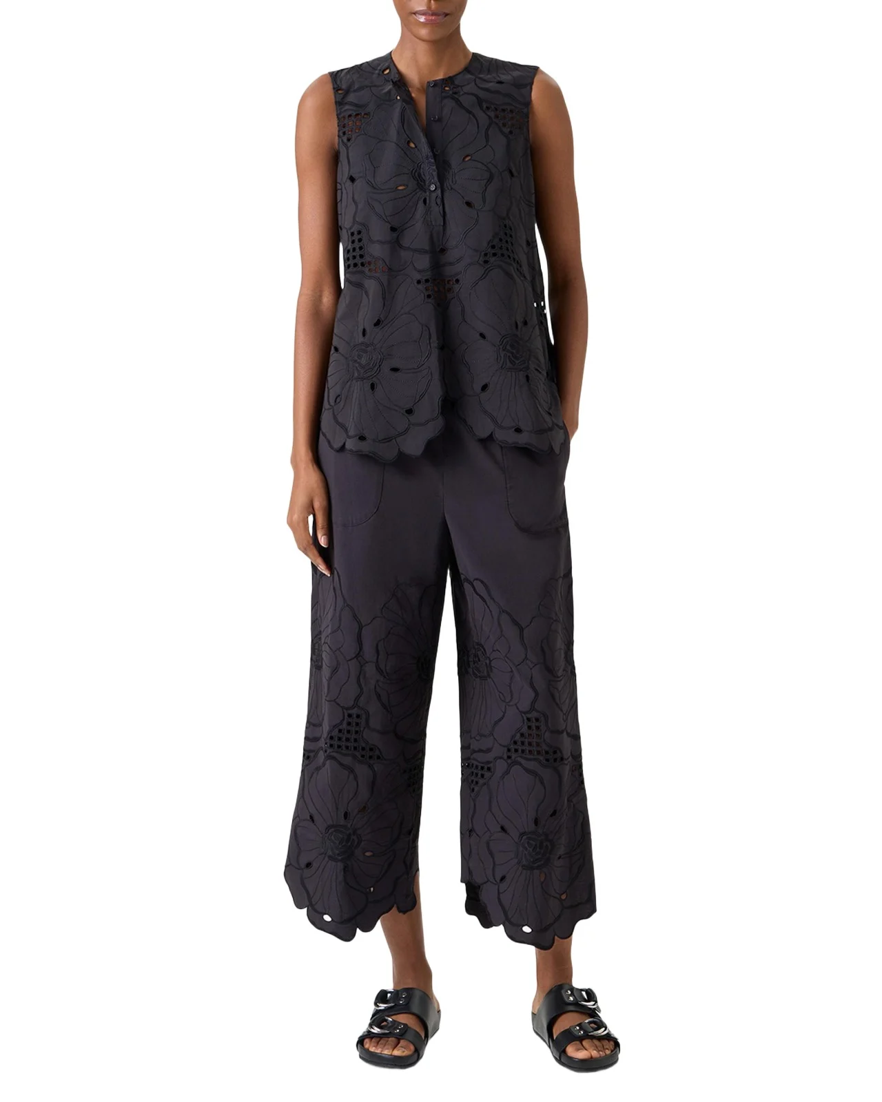 Flower Eyelet Embroidered Cotton Poplin Tunic Blouse Flower Eyelet Embroidered Cotton Poplin Tunic Blouse