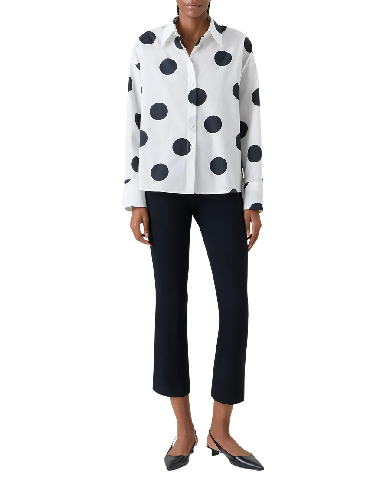 Polka Dot Cotton Poplin High-Low Button-Down Shirt Polka Dot Cotton Poplin High-Low Button-Down Shirt
