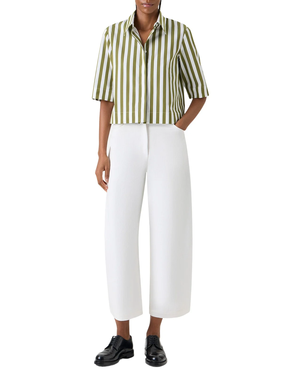 Striped Cotton Poplin Boxy Button-Down Shirt Striped Cotton Poplin Boxy Button-Down Shirt