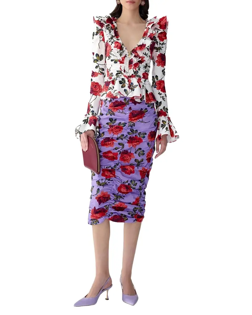 Carolina Herrera Floral Ruched Ruffle Peplum Blouse | Image 1 Carolina Herrera Floral Ruched Ruffle Peplum Blouse | Image 1