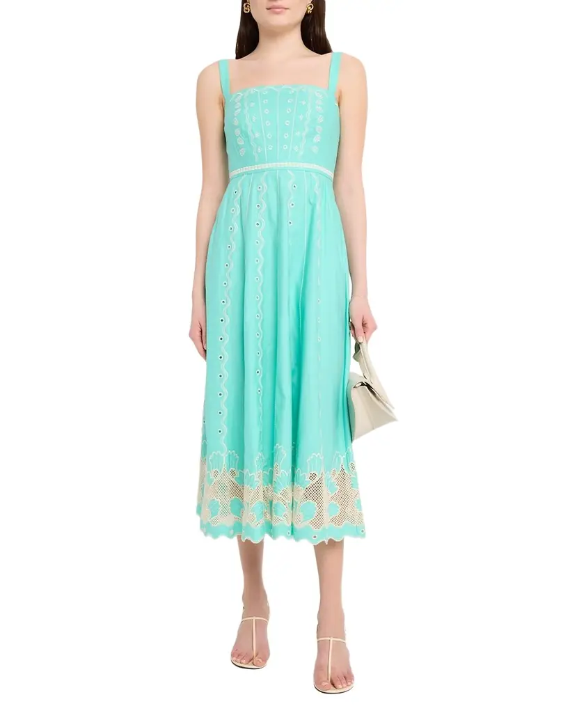 Saloni Aurora B Embroidered Midi Dress | Image 1 Saloni Aurora B Embroidered Midi Dress | Image 1