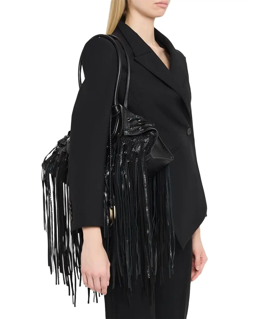 Alexander McQueen Manta Fringed Croc-Embossed Leather Shoulder Bag | Image 1 Alexander McQueen Manta Fringed Croc-Embossed Leather Shoulder Bag | Image 1