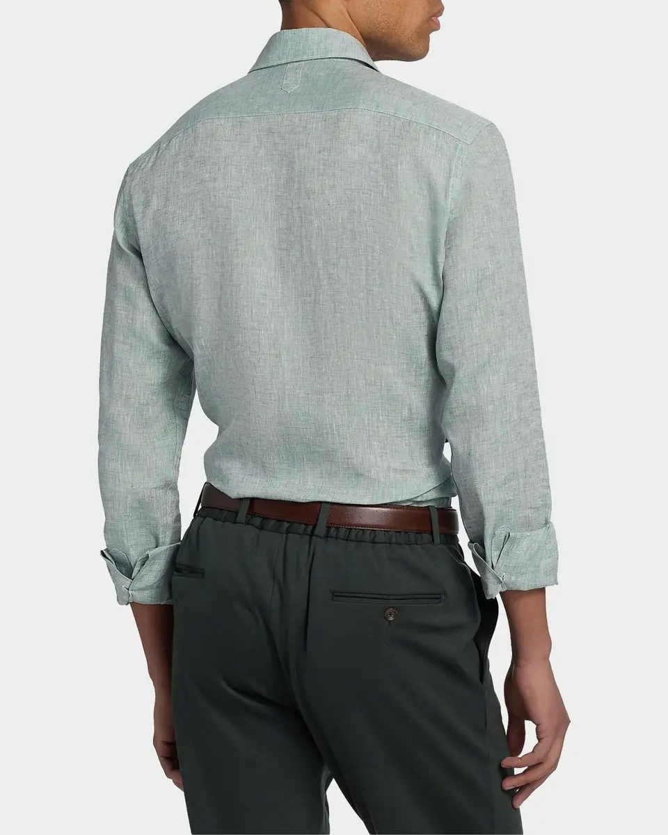 Canali Men's Solid Linen Classic Fit Sport Shirt | Thumbnail 2 Canali Men's Solid Linen Classic Fit Sport Shirt | Thumbnail 2