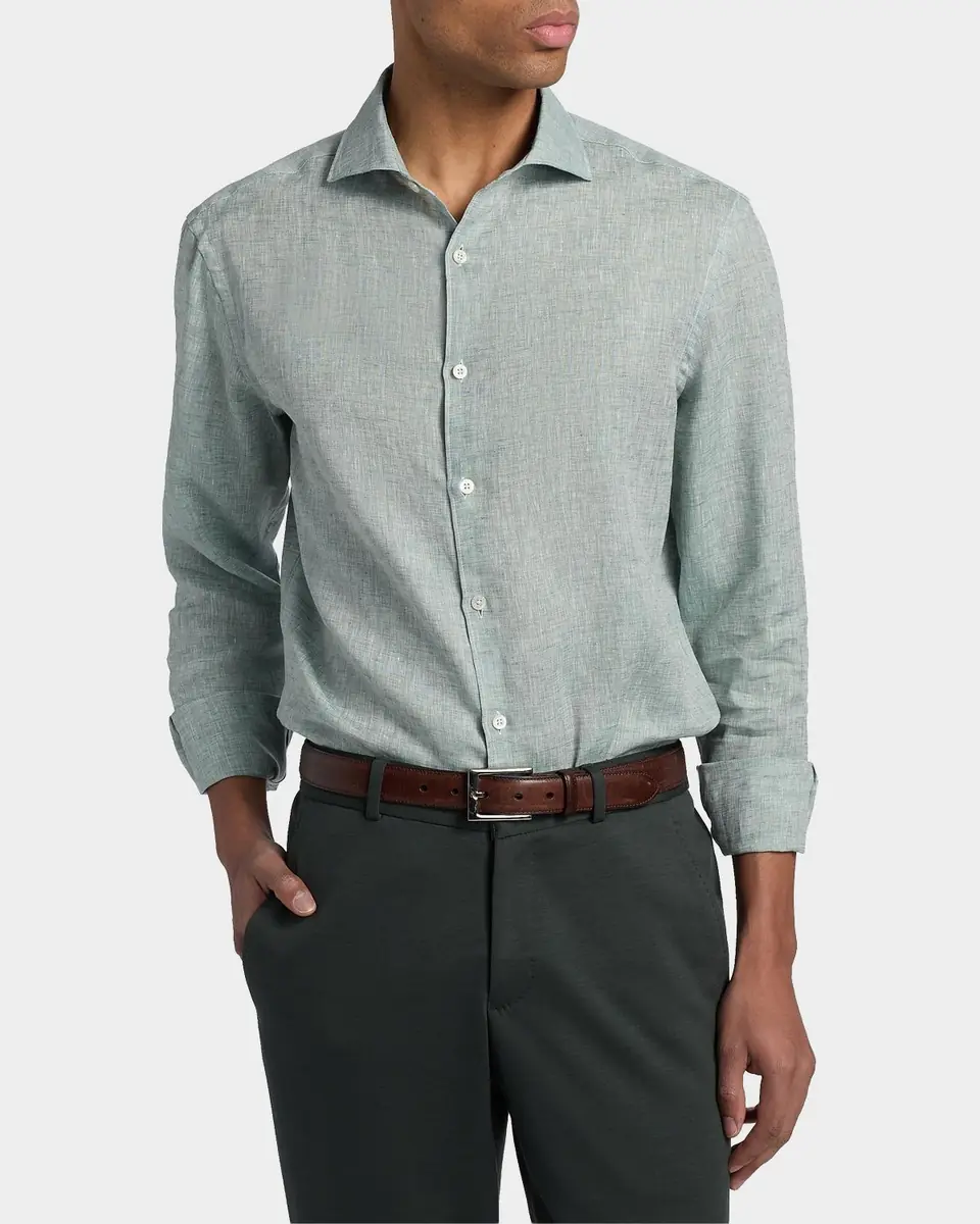 Canali Men's Solid Linen Classic Fit Sport Shirt | Thumbnail 3 Canali Men's Solid Linen Classic Fit Sport Shirt | Thumbnail 3