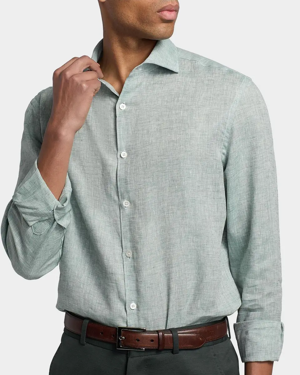 Canali Men's Solid Linen Classic Fit Sport Shirt | Thumbnail 4 Canali Men's Solid Linen Classic Fit Sport Shirt | Thumbnail 4