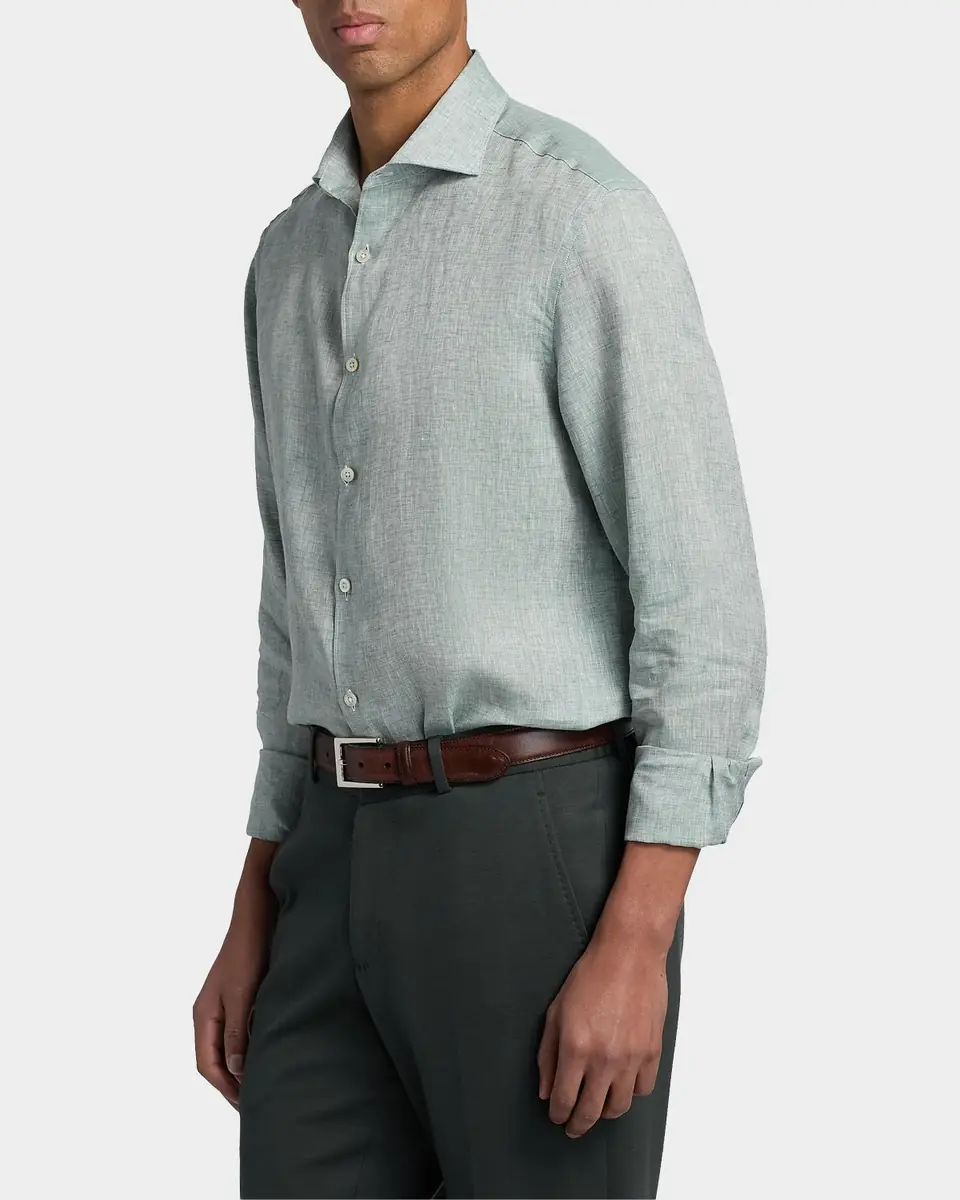 Canali Men's Solid Linen Classic Fit Sport Shirt | Thumbnail 6 Canali Men's Solid Linen Classic Fit Sport Shirt | Thumbnail 6