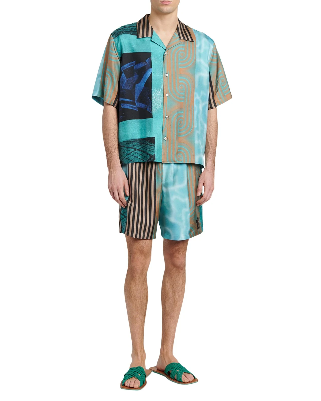Versace Men's Silk Multi-Abstract Medusa Camp Shirt