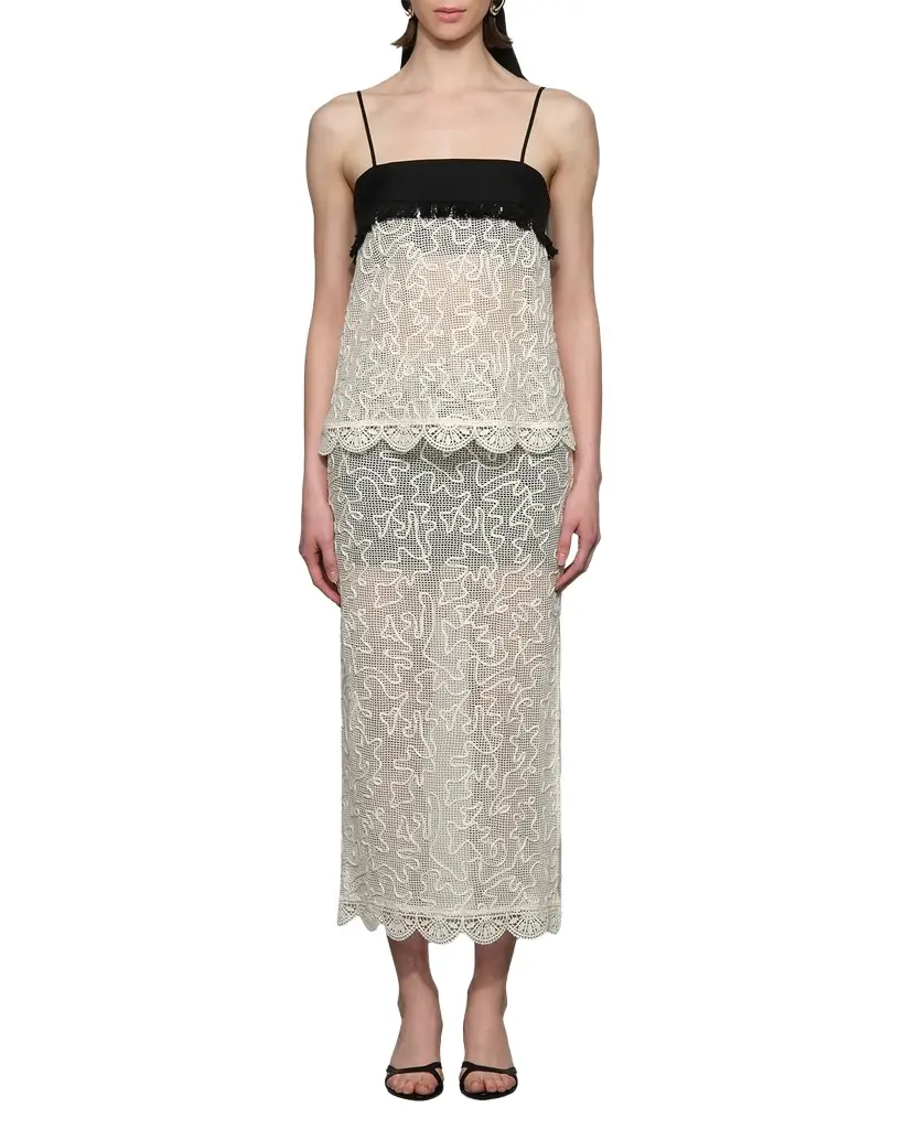 Jayde Square-Neck Embroidered Net Top Jayde Square-Neck Embroidered Net Top