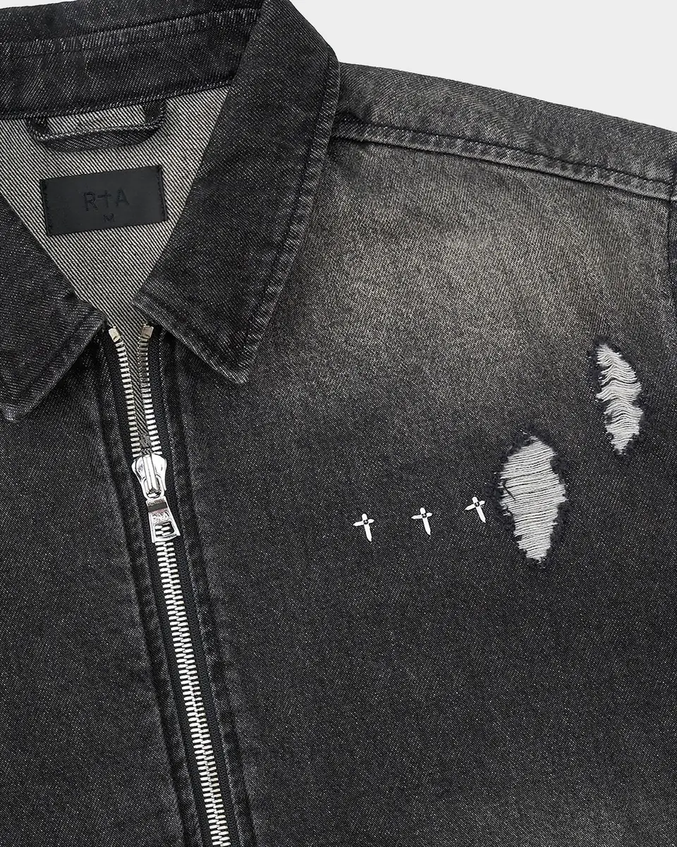 RTA Men's Zeno Full-Zip Denim Short-Sleeve Shirt | Thumbnail 2