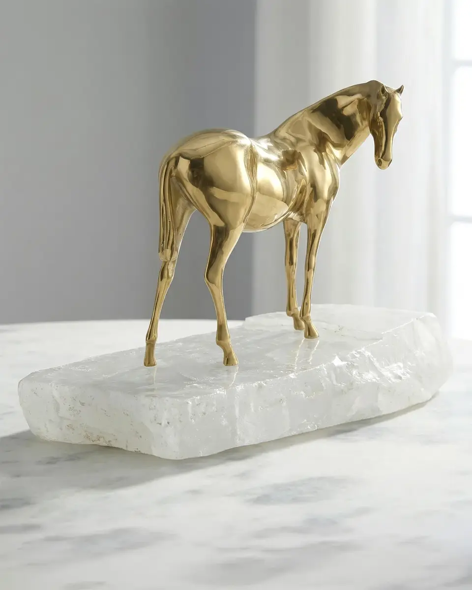 John-Richard Collection Brass Horse Sculpture on Selenite | Image 1 John-Richard Collection Brass Horse Sculpture on Selenite | Image 1