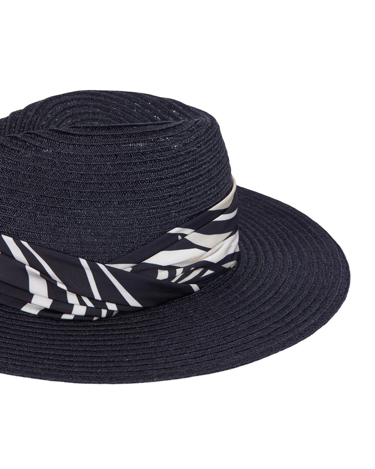 Courtney Wave-Print Sash Woven Packable Fedora