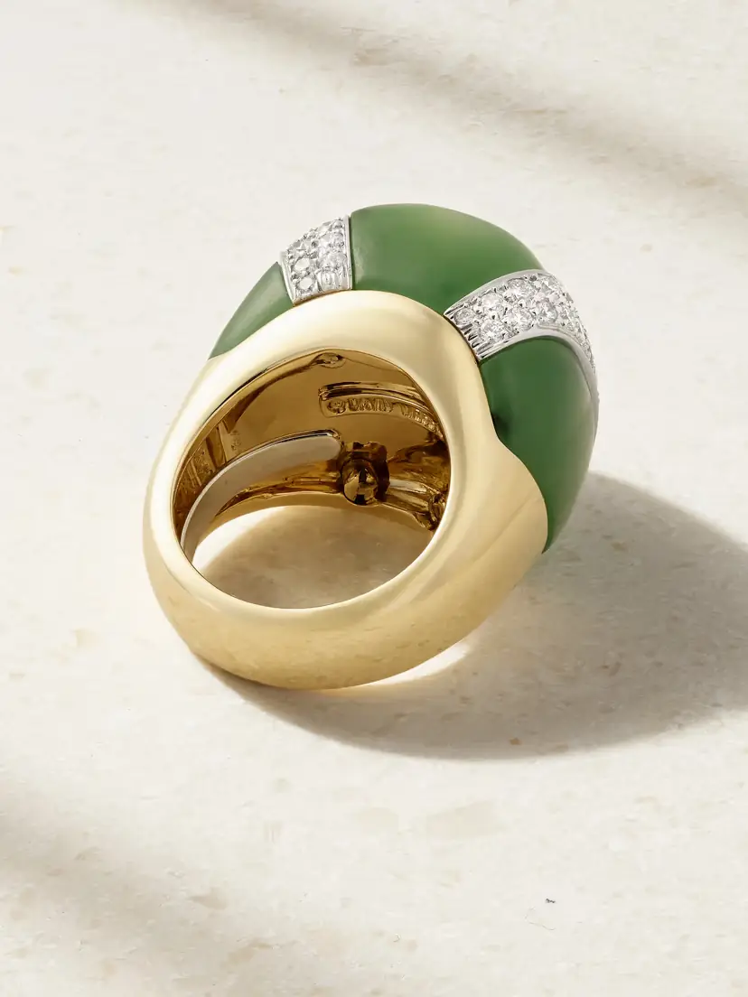 DAVID WEBB Double Stripe 18-karat Gold And Platinum Topaz, Jade And Diamond Ring - Green | Thumbnail 3 DAVID WEBB Double Stripe 18-karat Gold And Platinum Topaz, Jade And Diamond Ring - Green | Thumbnail 3