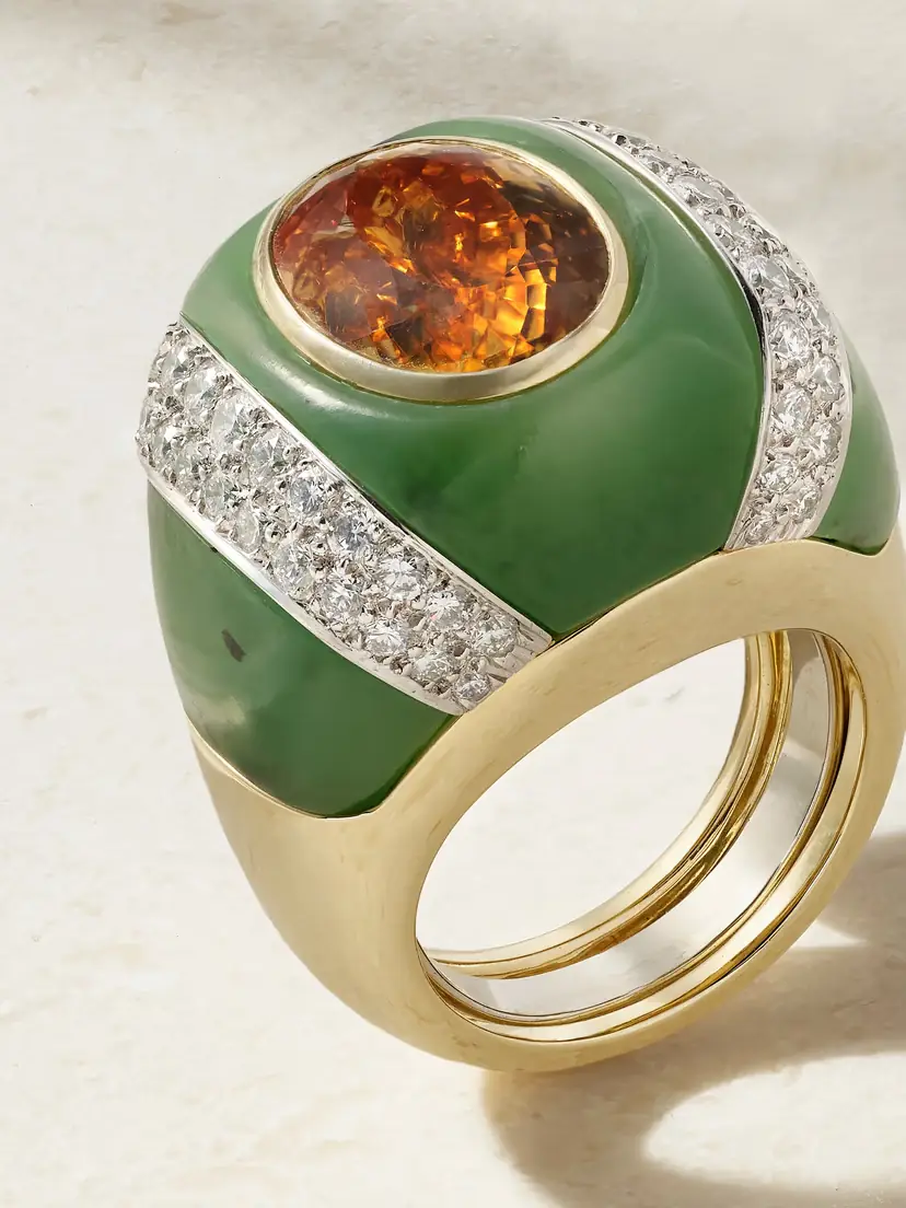 DAVID WEBB Double Stripe 18-karat Gold And Platinum Topaz, Jade And Diamond Ring - Green | Thumbnail 4 DAVID WEBB Double Stripe 18-karat Gold And Platinum Topaz, Jade And Diamond Ring - Green | Thumbnail 4