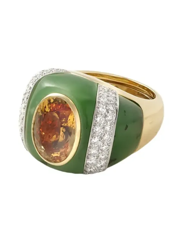 Double Stripe 18-karat Gold And Platinum Topaz, Jade And Diamond Ring - Green Double Stripe 18-karat Gold And Platinum Topaz, Jade And Diamond Ring - Green