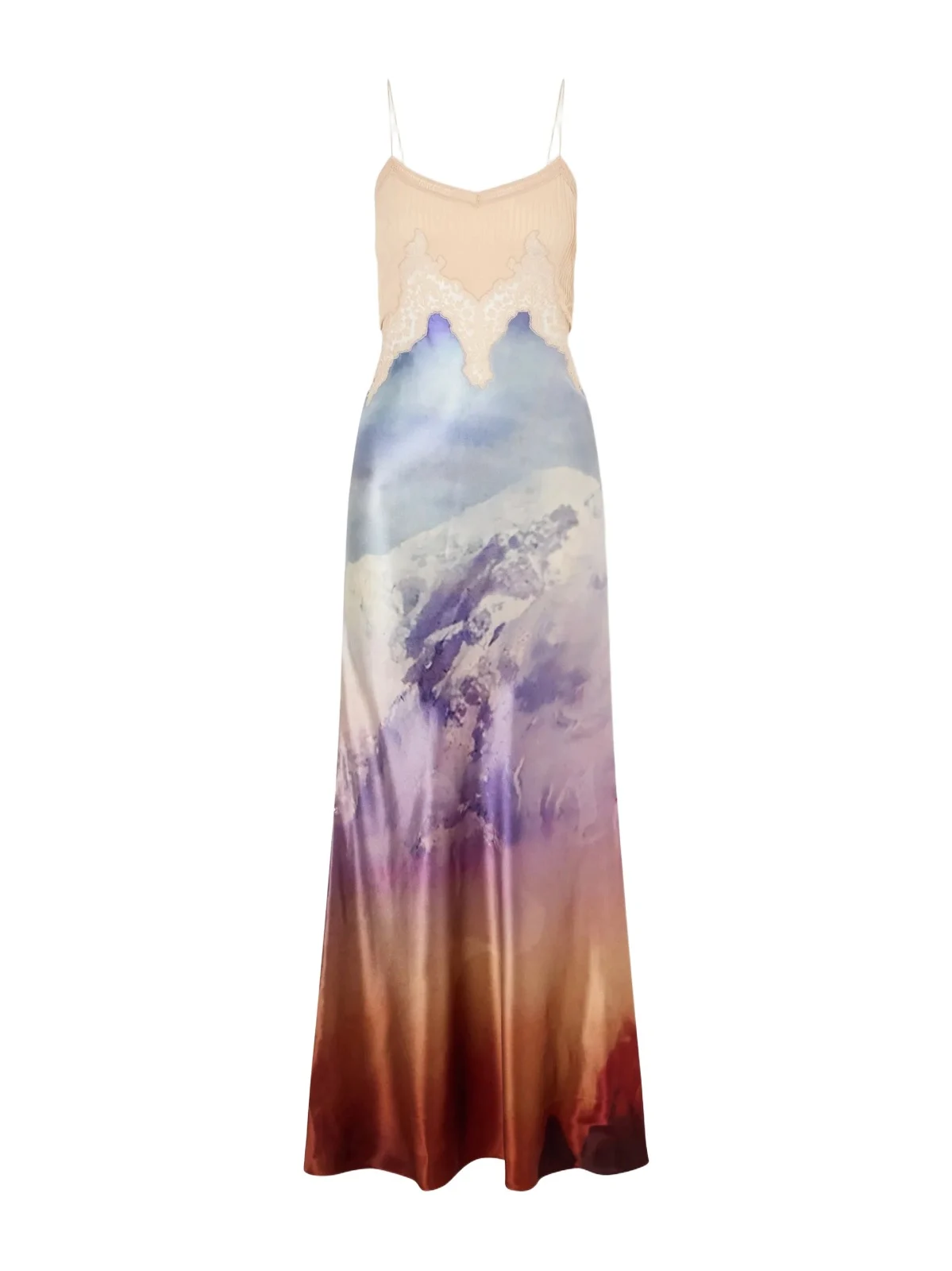 Adolphine Printed Lace-trimmed Silk-satin Maxi Dress Adolphine Printed Lace-trimmed Silk-satin Maxi Dress