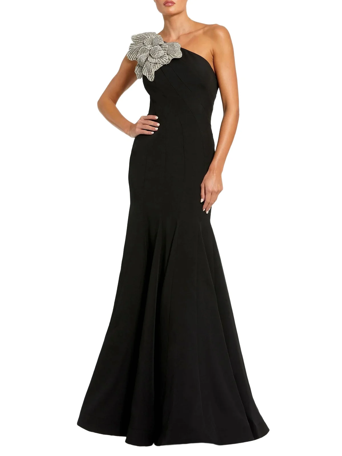 Women's Seamed Crepe One-Shoulder Gown