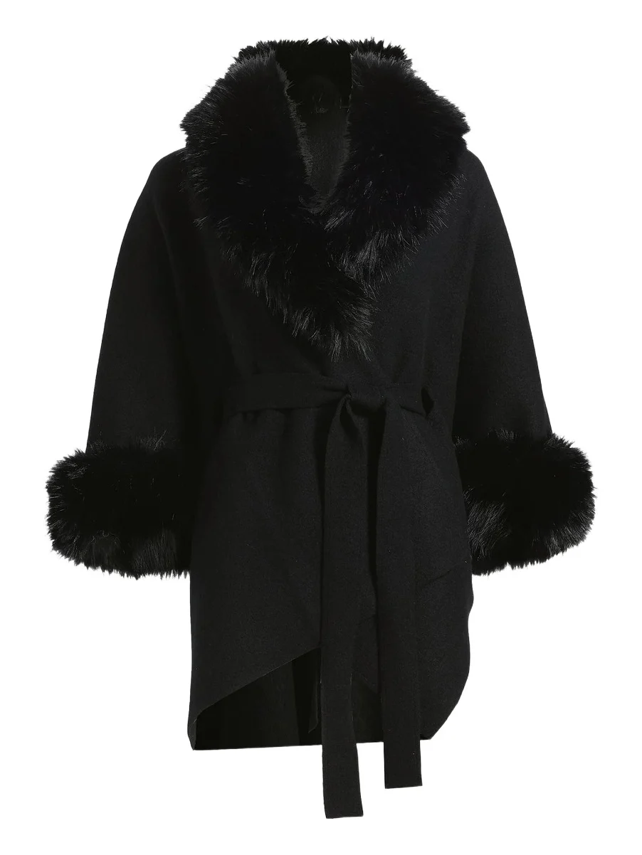 Women's Joanne Faux-Fur Trim Wool Sweater Coat