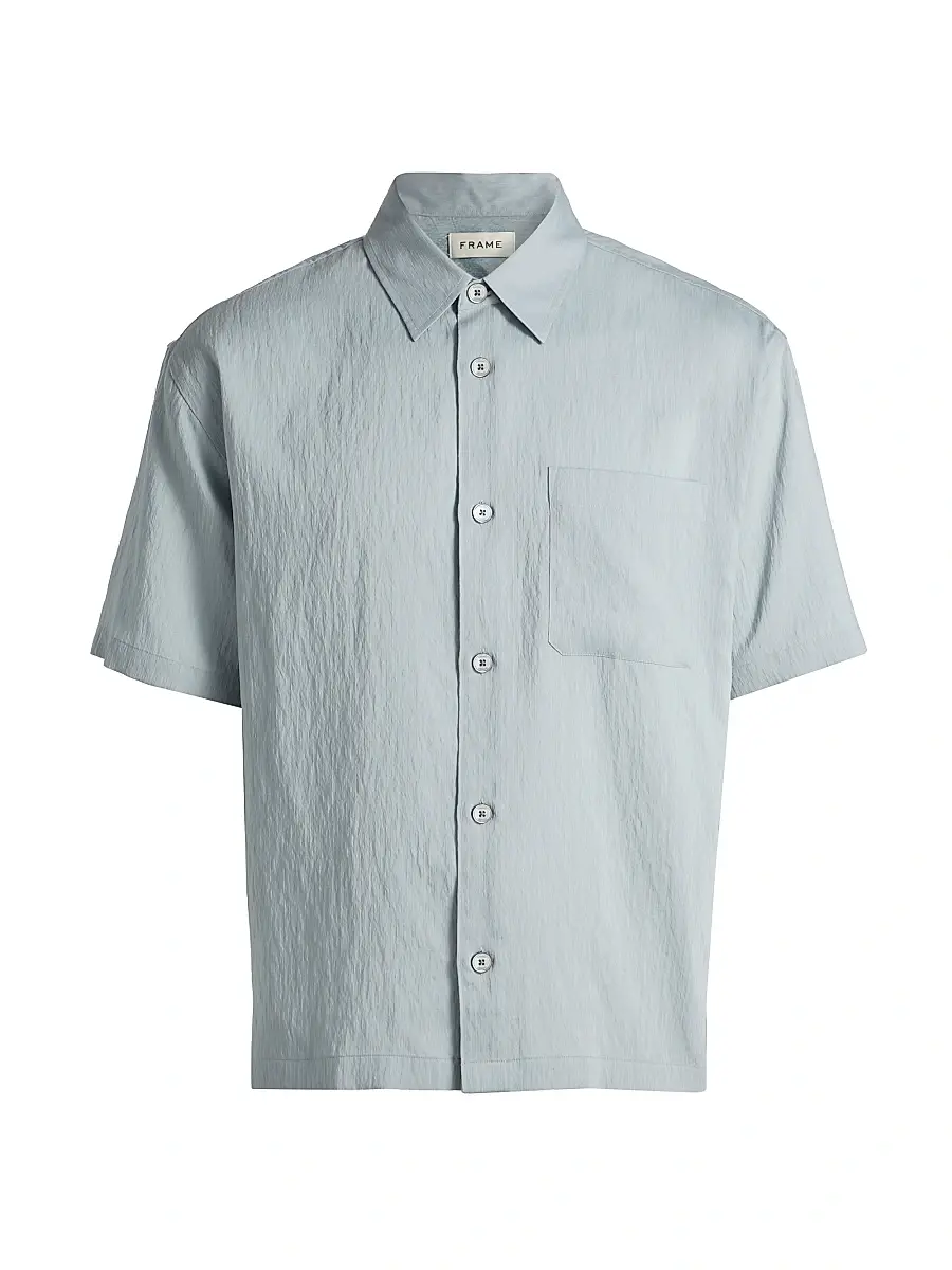 FRAME Men's Lightweight Short-Sleeve Shirt - Blue Grey Stripe | Image 1 FRAME Men's Lightweight Short-Sleeve Shirt - Blue Grey Stripe | Image 1