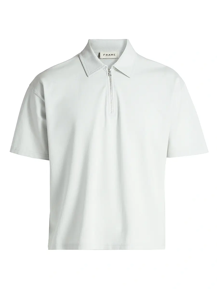 Frame Men's Pique Half-Zip Polo Shirt - Pale Blue - Size XXL | Image 1 Frame Men's Pique Half-Zip Polo Shirt - Pale Blue - Size XXL | Image 1