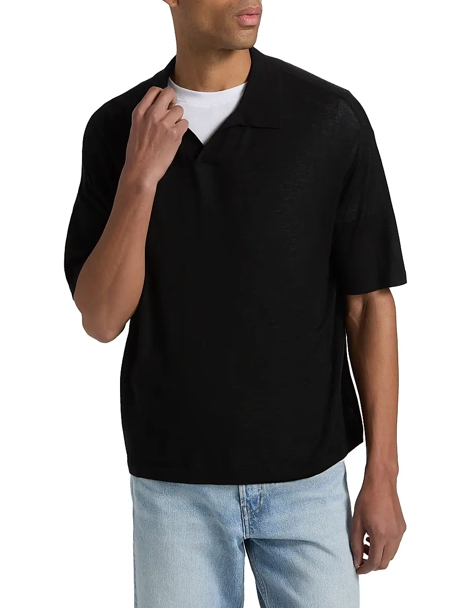 Frame Men's Superfine Wool-Cashmere Short-Sleeve Polo Sweater | Thumbnail 3 Frame Men's Superfine Wool-Cashmere Short-Sleeve Polo Sweater | Thumbnail 3