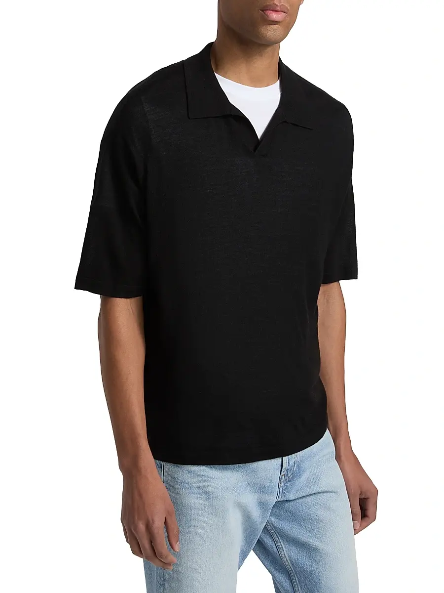 Frame Men's Superfine Wool-Cashmere Short-Sleeve Polo Sweater | Thumbnail 4 Frame Men's Superfine Wool-Cashmere Short-Sleeve Polo Sweater | Thumbnail 4
