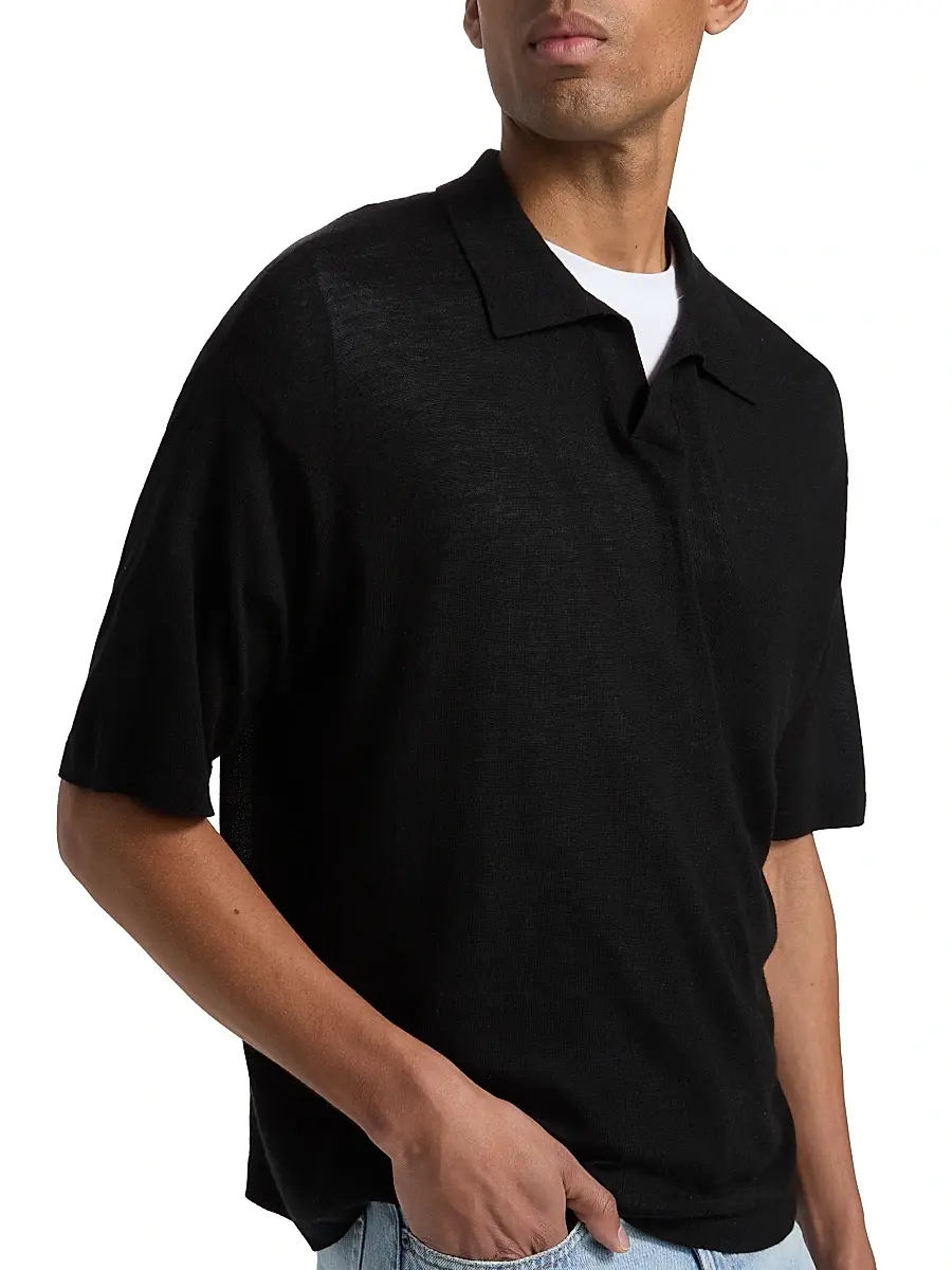 Frame Men's Superfine Wool-Cashmere Short-Sleeve Polo Sweater | Thumbnail 6 Frame Men's Superfine Wool-Cashmere Short-Sleeve Polo Sweater | Thumbnail 6