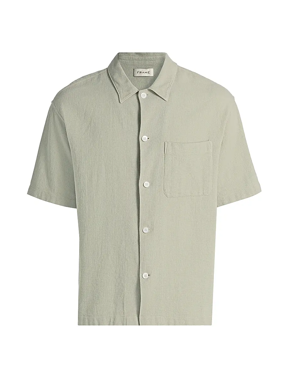Frame Men's Open Weave Short-Sleeve Shirt - Moss Green - Size XXL | Image 1 Frame Men's Open Weave Short-Sleeve Shirt - Moss Green - Size XXL | Image 1