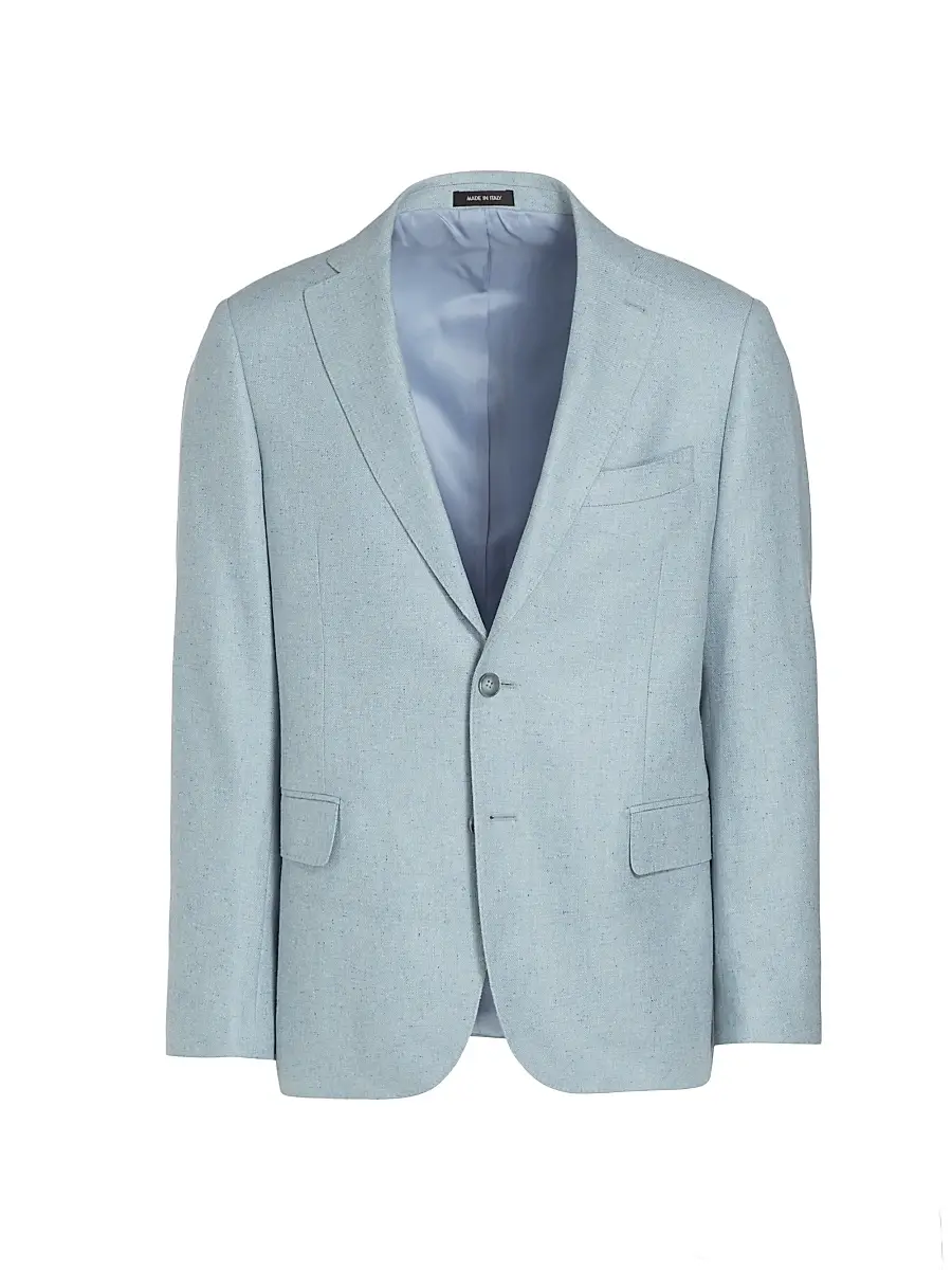 Saks Fifth Avenue Men's COLLECTION Speckled Silk & Wool-Blend Two-Button Sport Coat - Soft Blue - Size 42 | Image 1 Saks Fifth Avenue Men's COLLECTION Speckled Silk & Wool-Blend Two-Button Sport Coat - Soft Blue - Size 42 | Image 1