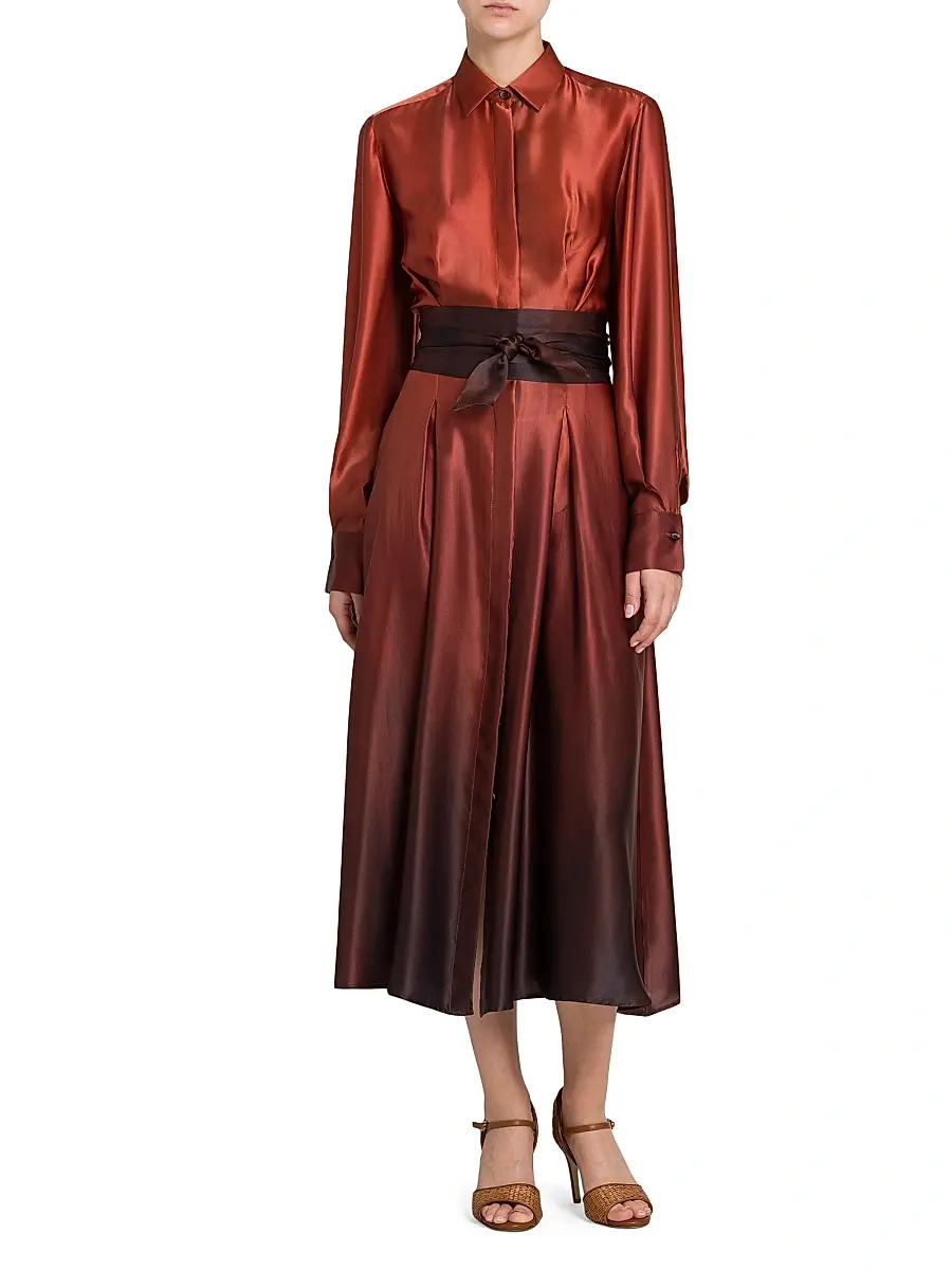 Kiton Women's Ombré Silk Tie-Waist Shirtdress | Thumbnail 3 Kiton Women's Ombré Silk Tie-Waist Shirtdress | Thumbnail 3