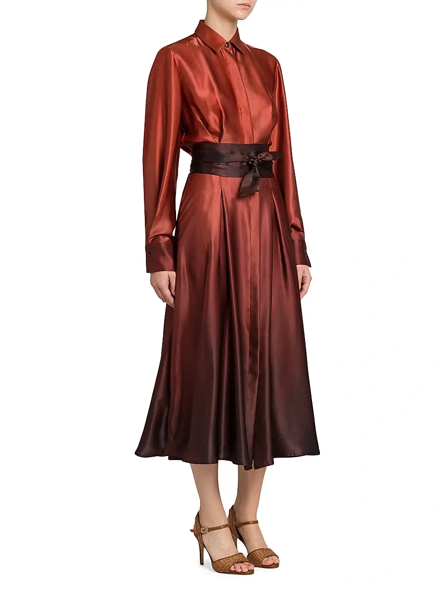 Kiton Women's Ombré Silk Tie-Waist Shirtdress | Thumbnail 4 Kiton Women's Ombré Silk Tie-Waist Shirtdress | Thumbnail 4