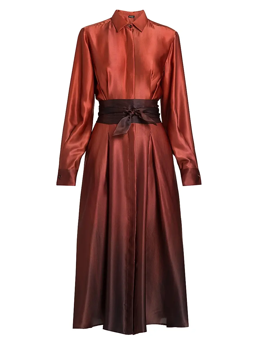 Kiton Women's Ombré Silk Tie-Waist Shirtdress - Cherry Bordeuax - Size 12 | Image 1 Kiton Women's Ombré Silk Tie-Waist Shirtdress - Cherry Bordeuax - Size 12 | Image 1
