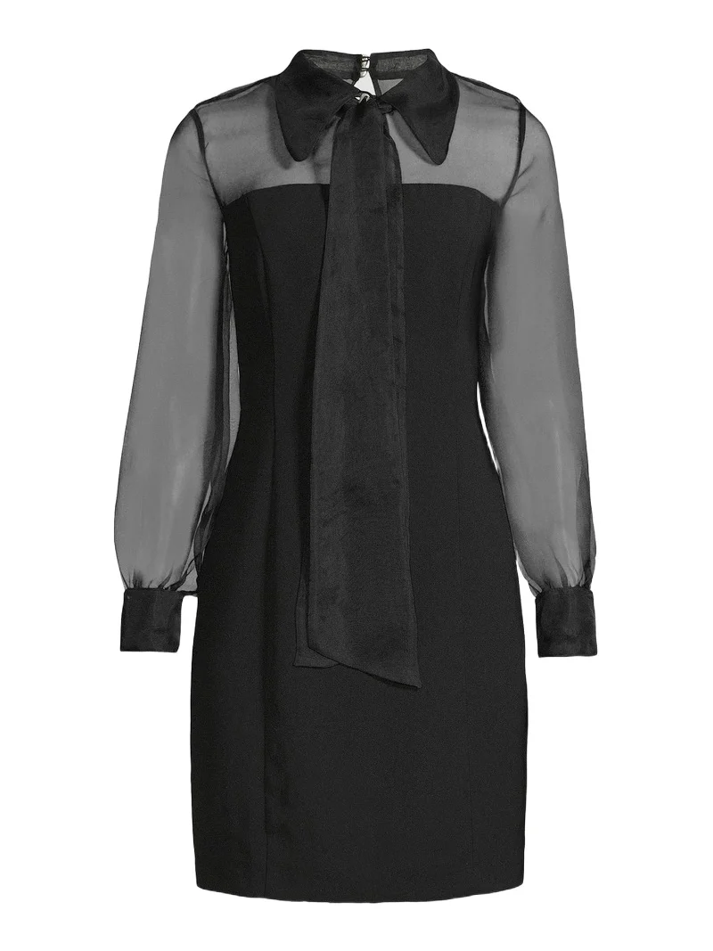 Women's Silk Organza Mixed Media Collared Minidress