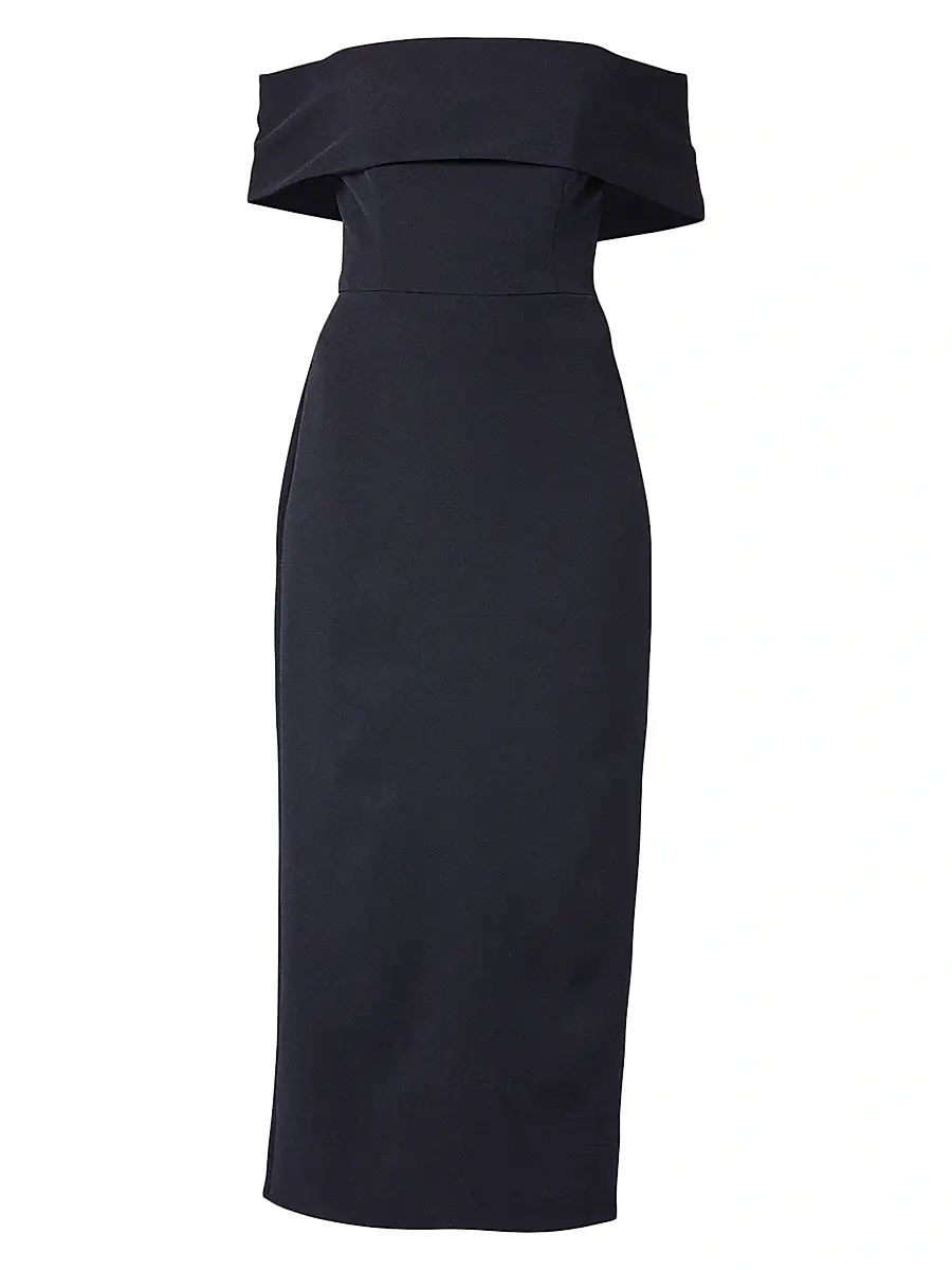 Shoshanna Women's Avril Stretch Crepe Off-The-Shoulder Cocktail Dress - Navy | Image 1 Shoshanna Women's Avril Stretch Crepe Off-The-Shoulder Cocktail Dress - Navy | Image 1