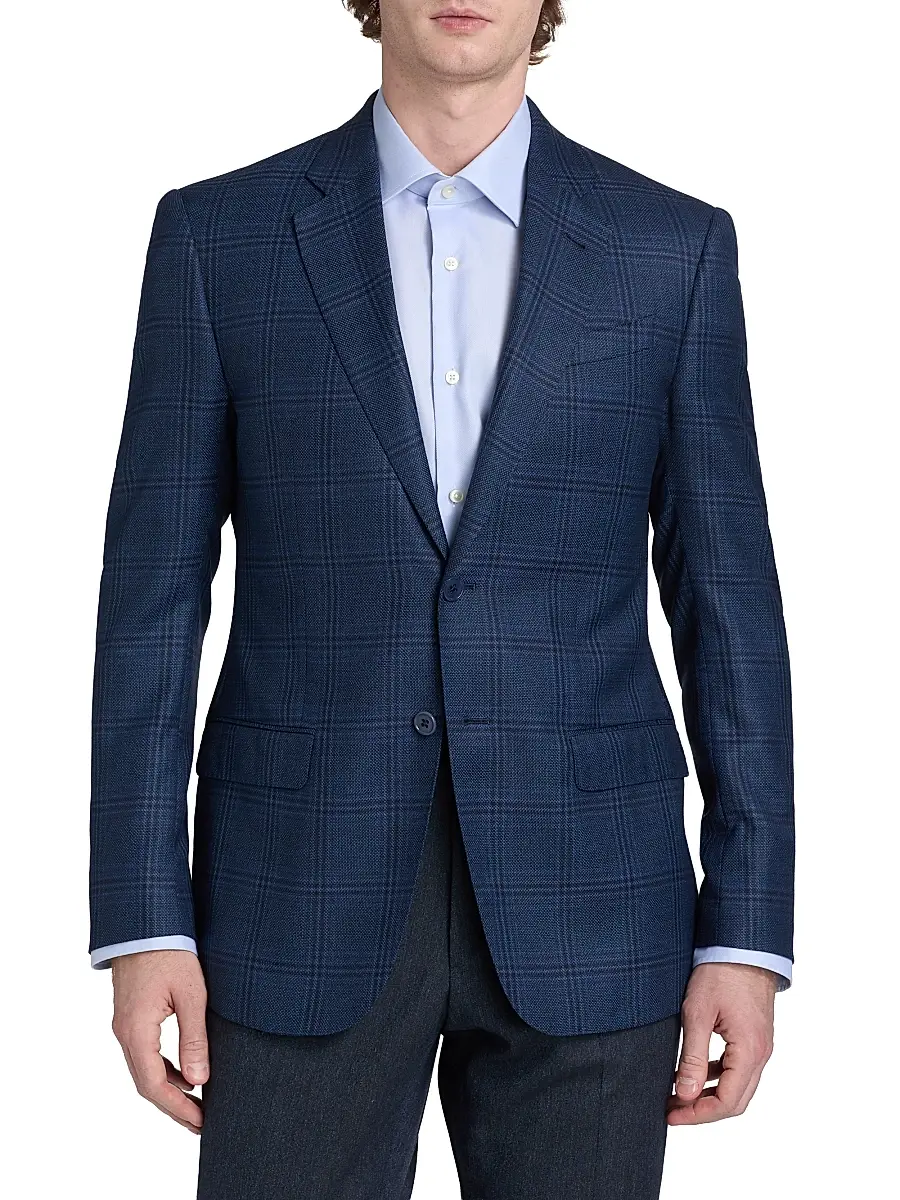 Emporio Armani Men's Plaid Wool Sport Coat - Navy | Thumbnail 3 Emporio Armani Men's Plaid Wool Sport Coat - Navy | Thumbnail 3