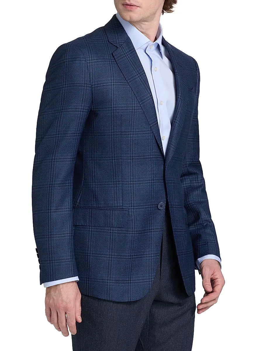 Emporio Armani Men's Plaid Wool Sport Coat - Navy | Thumbnail 4 Emporio Armani Men's Plaid Wool Sport Coat - Navy | Thumbnail 4