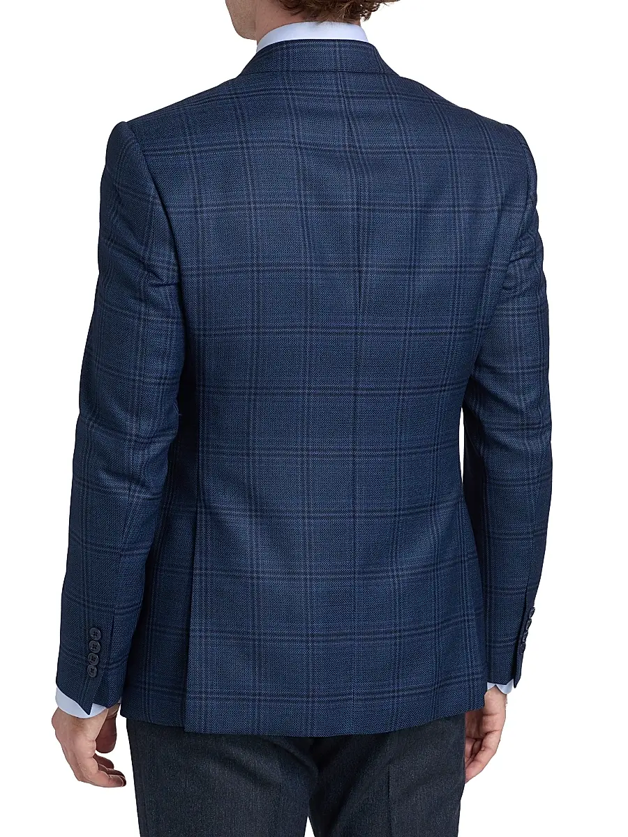 Emporio Armani Men's Plaid Wool Sport Coat - Navy | Thumbnail 5 Emporio Armani Men's Plaid Wool Sport Coat - Navy | Thumbnail 5