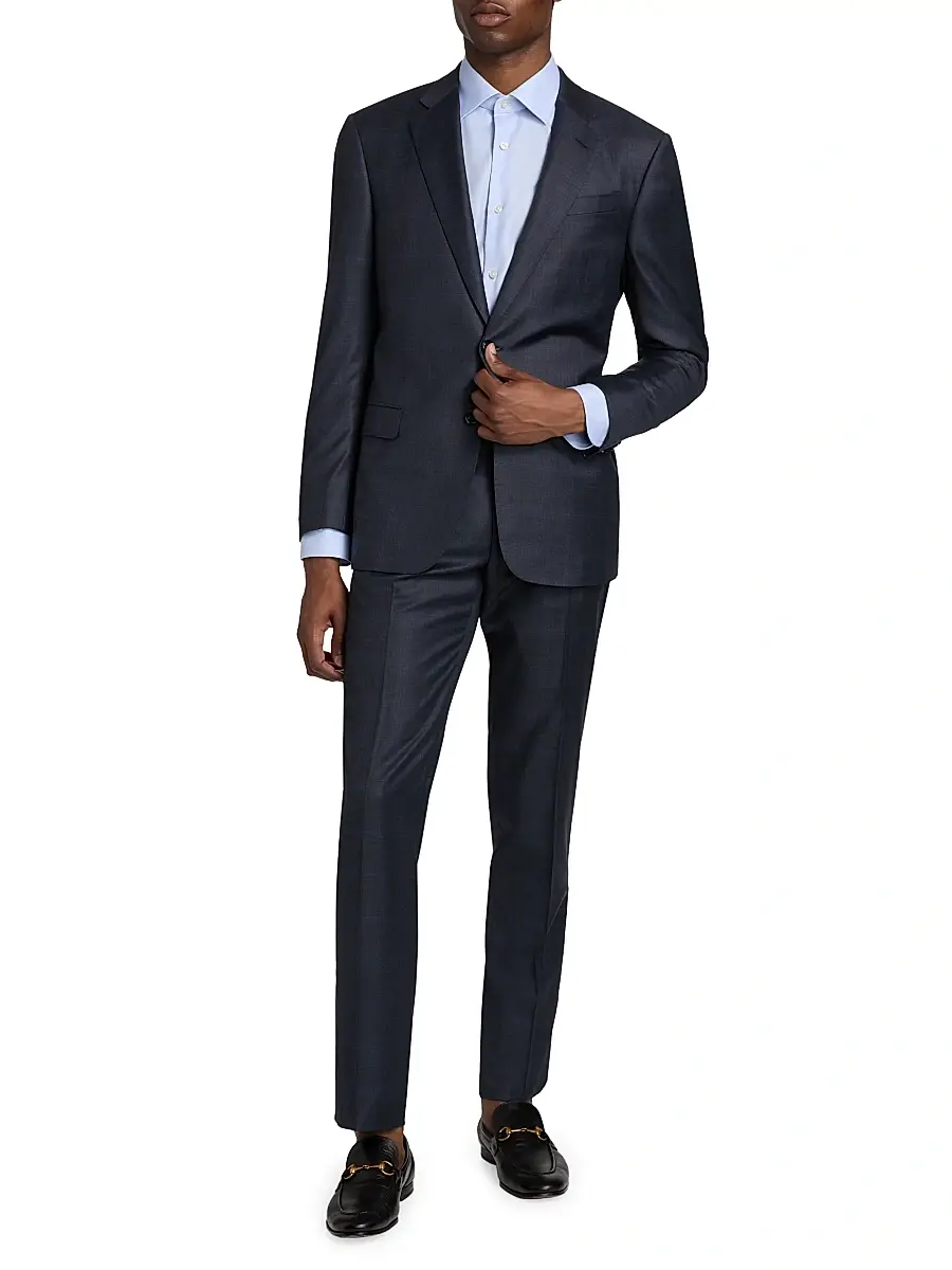 Giorgio Armani Men's Windowpane Plaid Wool-Silk Suit - Dark Blue | Thumbnail 3 Giorgio Armani Men's Windowpane Plaid Wool-Silk Suit - Dark Blue | Thumbnail 3