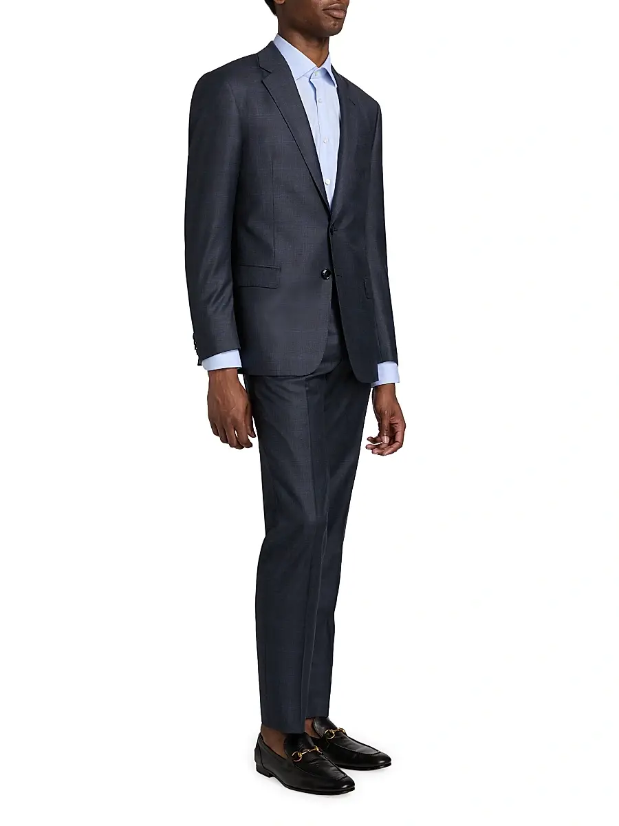 Giorgio Armani Men's Windowpane Plaid Wool-Silk Suit - Dark Blue | Thumbnail 4 Giorgio Armani Men's Windowpane Plaid Wool-Silk Suit - Dark Blue | Thumbnail 4