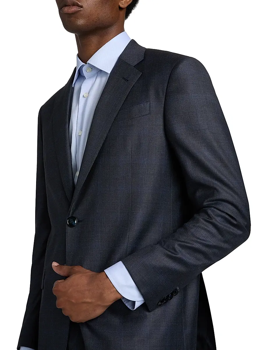 Giorgio Armani Men's Windowpane Plaid Wool-Silk Suit - Dark Blue | Thumbnail 6 Giorgio Armani Men's Windowpane Plaid Wool-Silk Suit - Dark Blue | Thumbnail 6