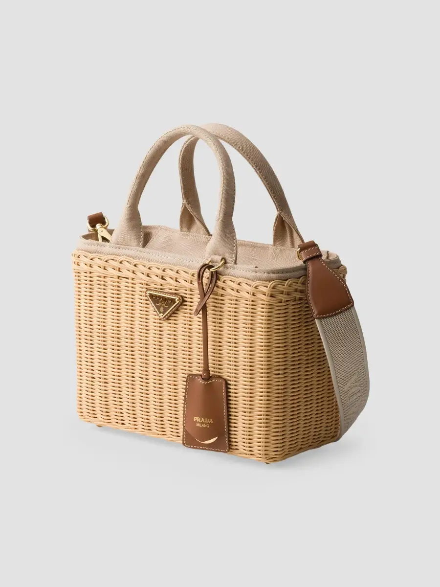 Prada Women's Medium Wicker and Canvas Tote Bag | Thumbnail 2 Prada Women's Medium Wicker and Canvas Tote Bag | Thumbnail 2
