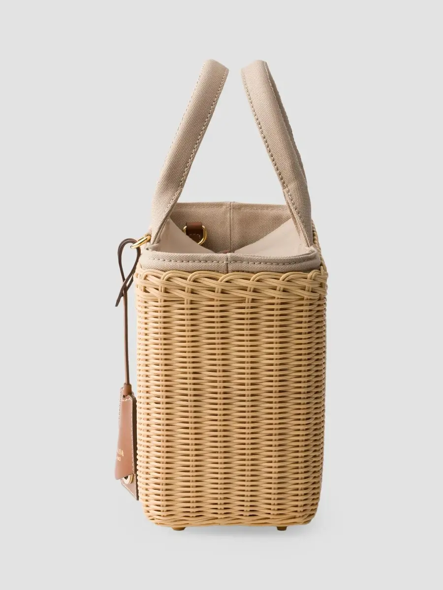 Prada Women's Medium Wicker and Canvas Tote Bag | Thumbnail 3 Prada Women's Medium Wicker and Canvas Tote Bag | Thumbnail 3