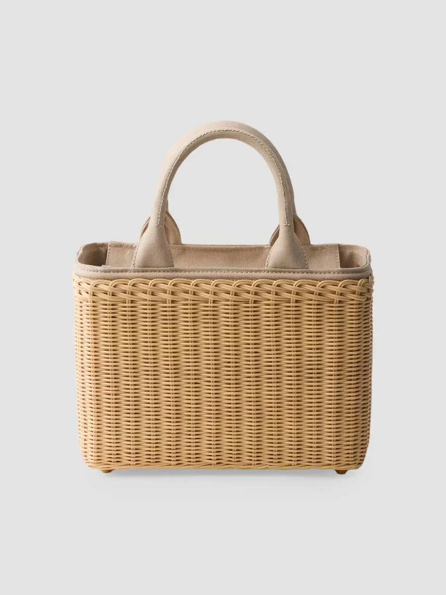 Prada Women's Medium Wicker and Canvas Tote Bag | Thumbnail 4 Prada Women's Medium Wicker and Canvas Tote Bag | Thumbnail 4
